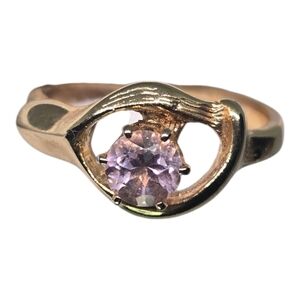 Elegant Yellow Gold Plated Ring with Round Pink Gemstone Sz 7